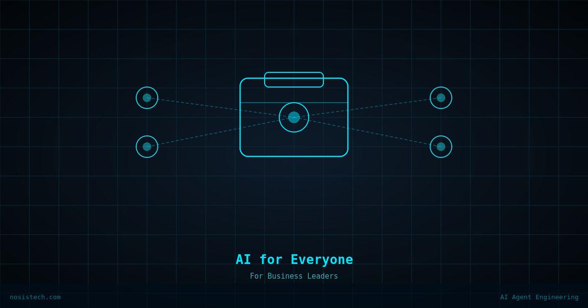 Diagram illustrating how AI capabilities connect to business leadership roles, showing a network of AI nodes linked to a central briefcase icon representing business strategy.
